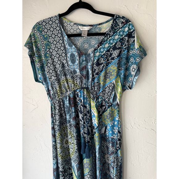 Christopher & Banks Y2K Size Medium Blue Artsy Hippie Above Knee Dress - Picture 1 of 9